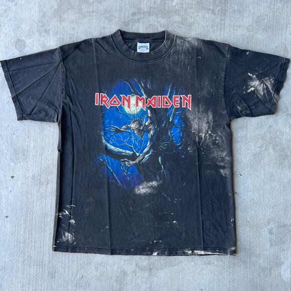 Vintage y2k Iron Maiden tultex bleached black band graphic t shirt - Picture 1 of 12
